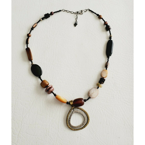 SILPADA Sterling Silver Bronze Shell Horn Bead Necklace Lobster Clasp N1787 - Picture 2 of 6